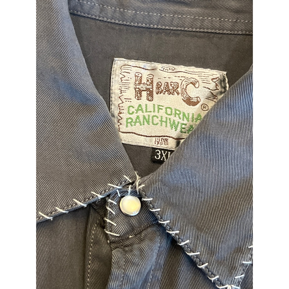 H Bar C California Ranchwear Mens 3XL Gray Whipstitch Western Snap Shirt Vintage